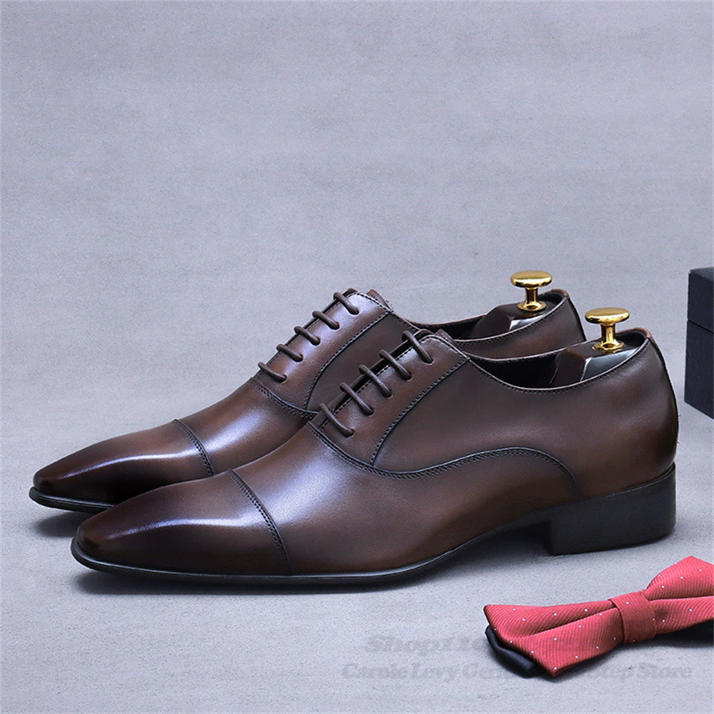 Men Shoes Formal - 男性オックスフォード革靴新しいビジネススーツ牛革本革レトロスクエアトゥレースアップエレガントカジュアルフォーマルドレスシューズ