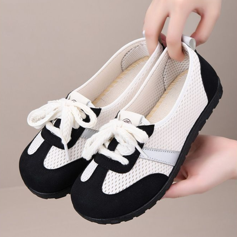 Mesh Trainer Breathable - 女性用メッシュスリッポンシューズ、通気性のあるカットアウトフラットカジュアルレトロトレーナー、ローカットヴィンテージランニングスニーカー
