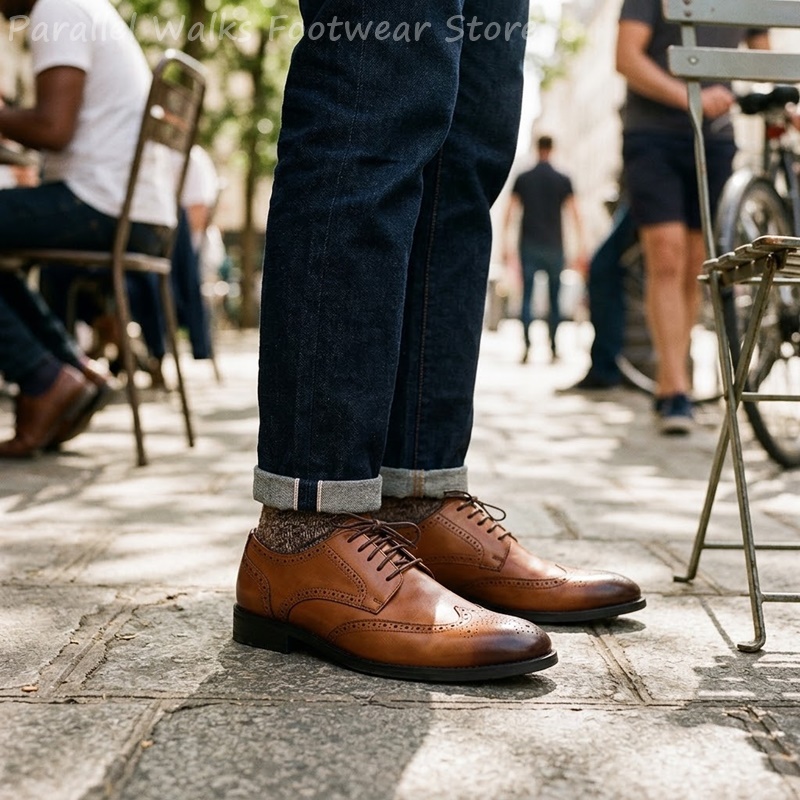 Men Shoes Formal - メンズブローグダービーシューズフォーマルウィングチップドレスシューズクラシックオフィスウェディングパーティービジネスフットウェアヴィンテージレザーシューズ男性用