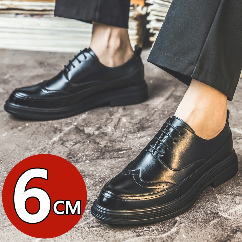 Men Shoes Formal - メンズ身長アップレザーシューズ ビジネスフォーマル レースアップ オックスフォード ブローグ エレベーターシューズ