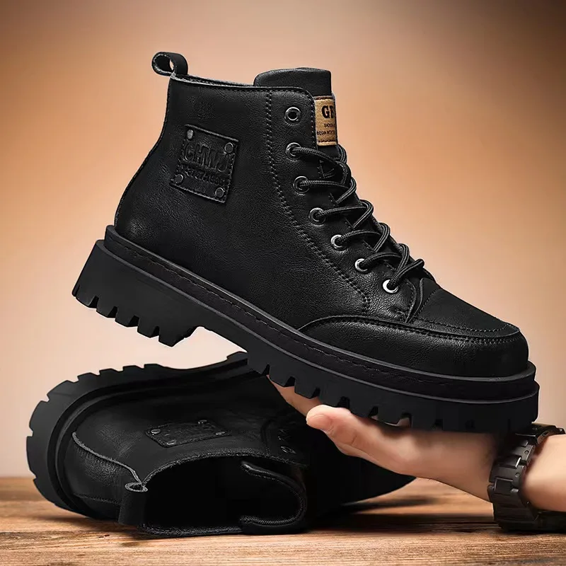 Hiking Boot Waterproof - 高品質メンズブーツプラットフォームハイキング高級英国スタイルレザーブーツ男性用防水レースアップブーツカジュアルアウトドアシューズ