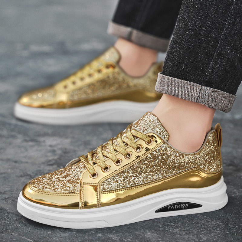 Men'S Shoes Size 43 In Us - ゴールドメンズスニーカー 2025 新しい高級ファッションスケートボードシューズグリッターカジュアルシューズ男性プラットフォーム加硫靴ビッグサイズテニス