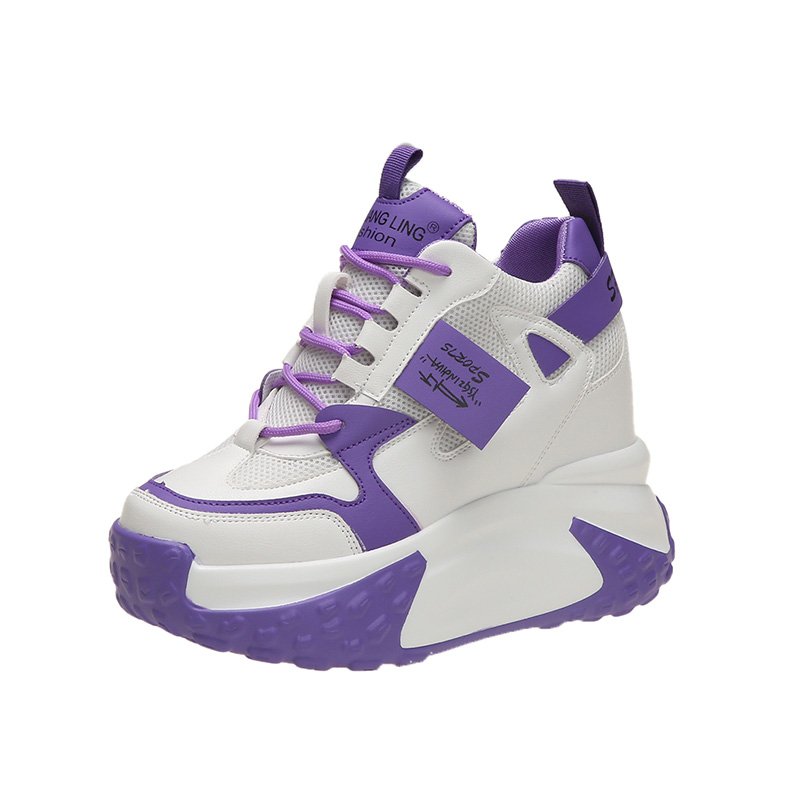 Mesh Trainer Breathable - 9.5 センチメートル女性高プラットフォームスニーカー秋通気性チャンキーノンスリップお父さんカジュアルシューズ厚底トレーナーレザースニーカー女性