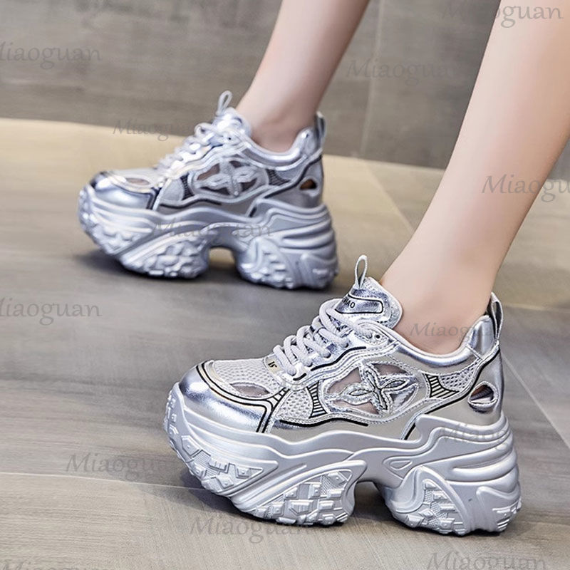 Mesh Trainer Breathable - 女性ファッション 7 センチメートルプラットフォームスニーカーメッシュ通気性新しい春夏カジュアル加硫スポーツシューズトレーナー分厚い靴