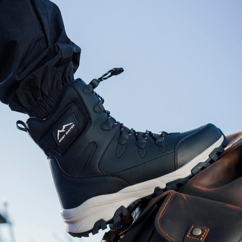 Hiking Boot Waterproof - 冬のメンズハイトップブーツカップル綿ブーツ厚い豪華な暖かいスノーブーツ屋外ノンスリップハイキングブーツ男性用防水ボタ