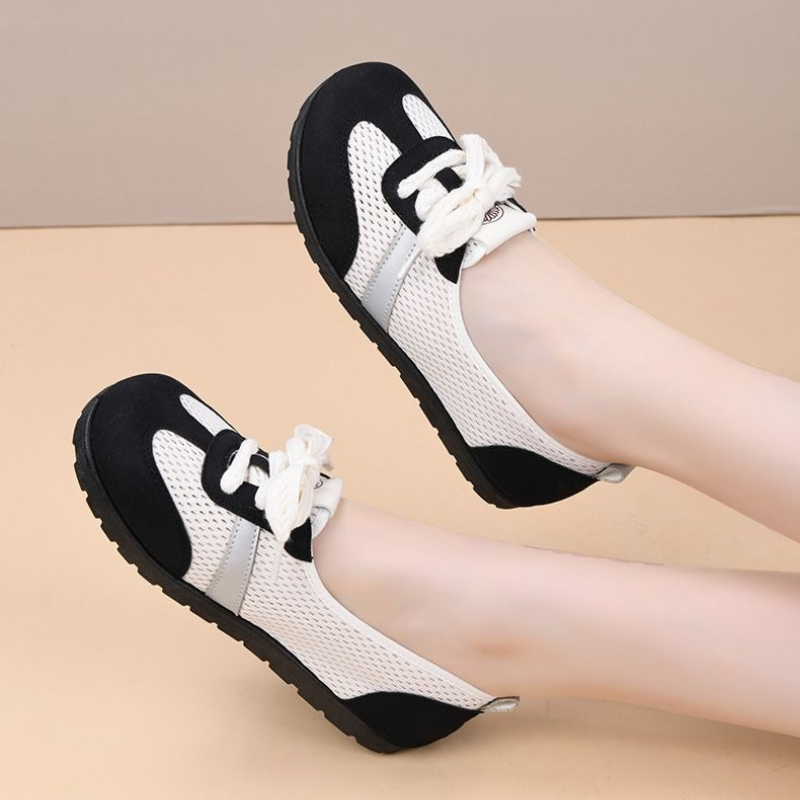 Mesh Trainer Breathable - レトロヴィンテージトレーナー女性用シューズスリッポンメッシュ通気性カットアウトロートップフラットカジュアル快適ウォーキングフラットシューズ