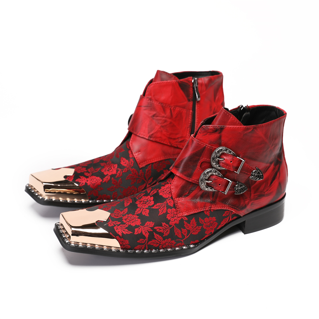 Botas 冬赤花柄男性イブニングパーティーフォーマルアンク - Men Shoes Formal のレビューと価格
