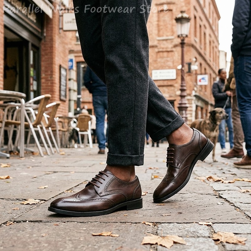 メンズブローグダービーシューズフォーマルウィングチップドレス - Men Shoes Formal のレビューと価格