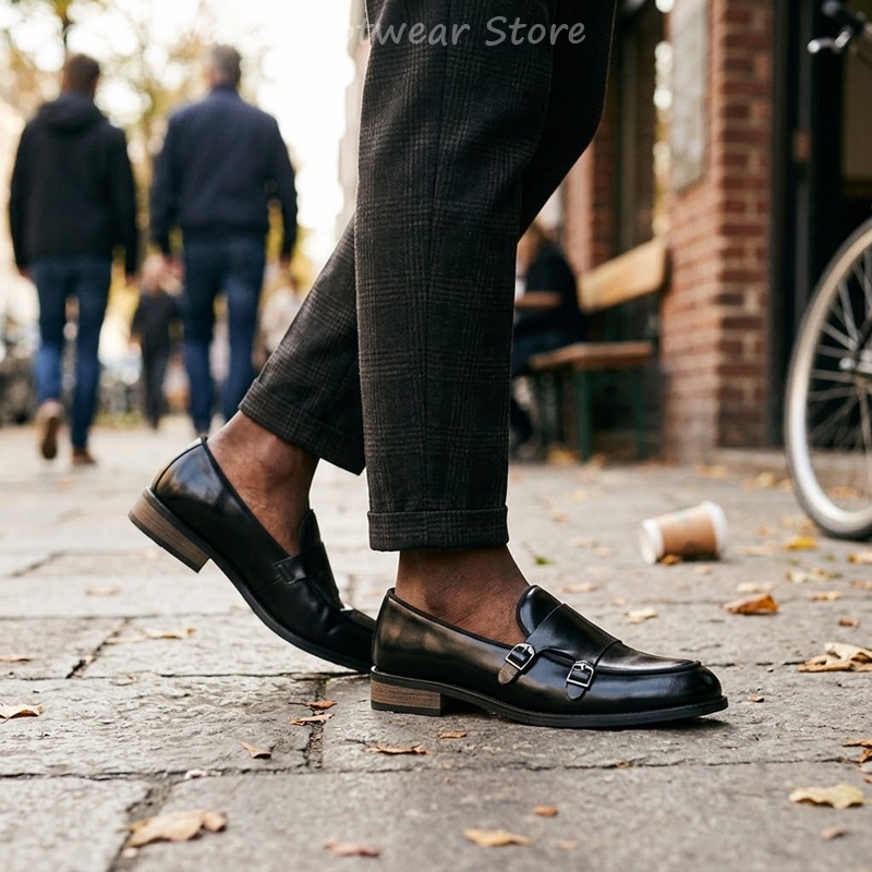 男性ダブルバックルローファーヴィンテージスリッポンドレスシュ - Men Shoes Formal のレビューと価格