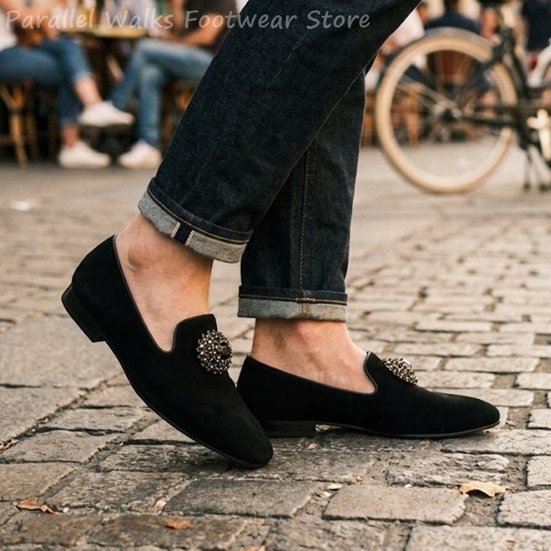 メンズスエードローファー ラインストーンクリスタル装飾 スリ - Men Shoes Formal のレビューと価格