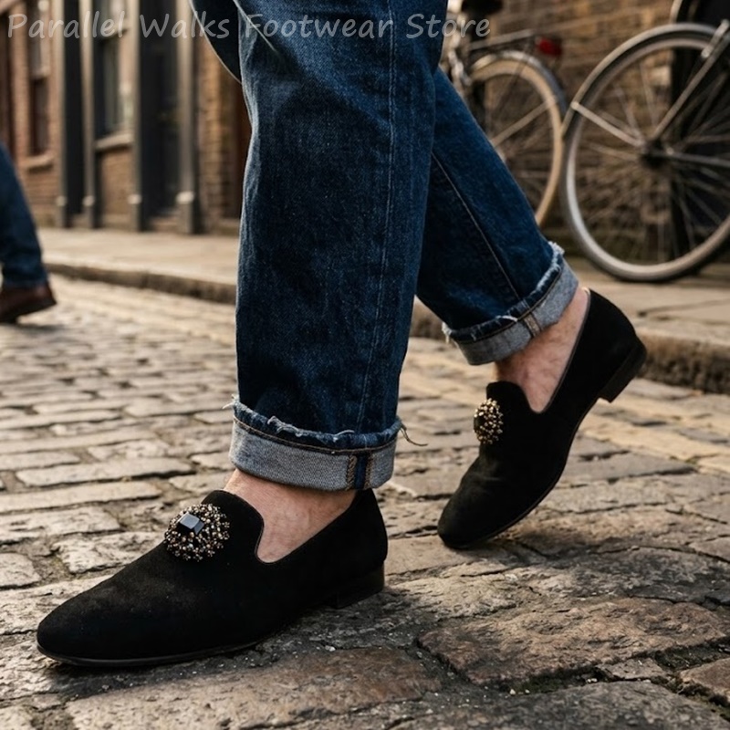 メンズスエードローファー ラインストーンクリスタル装飾 スリ - Men Shoes Formal のレビューと価格