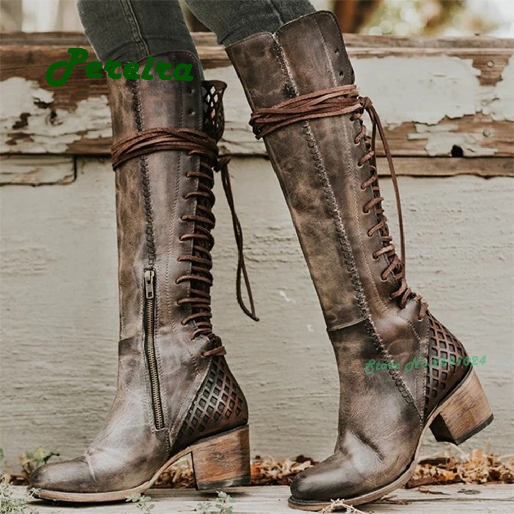 Cowboy-メンズレースアップブーツ,ヴィンテージレザーシ - Men'S Shoes Size 43 In Us のレビューと価格