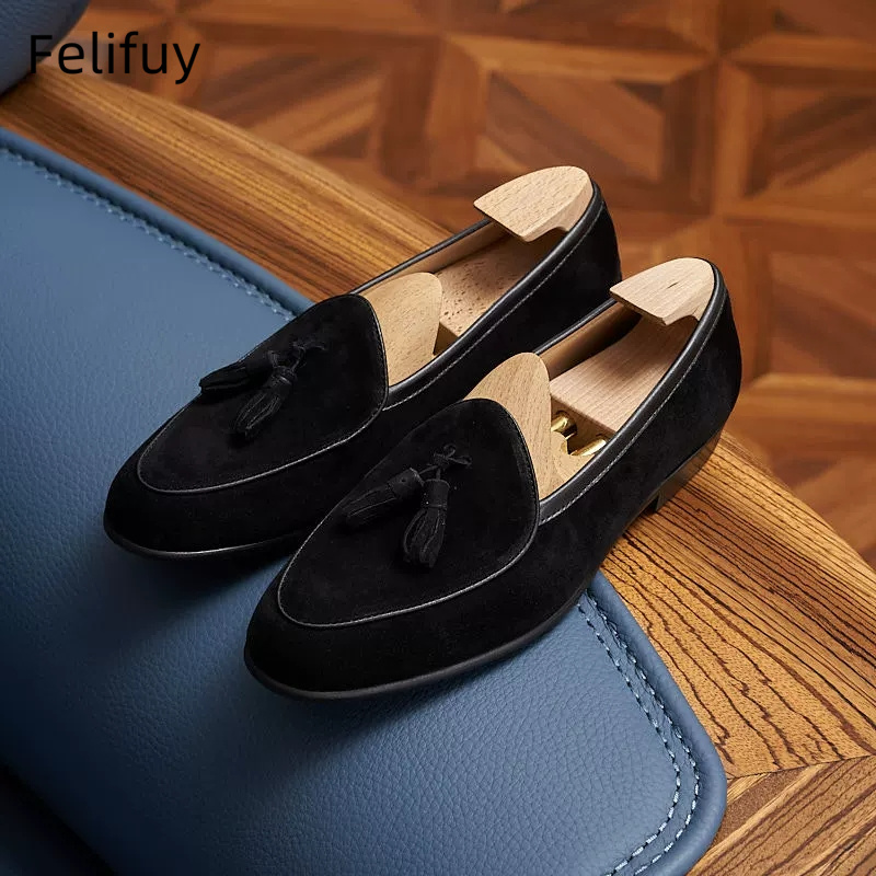 イタリア製 カウスエード メンズ タッセルデザイン ローファ - Men Shoes Kinds のレビューと価格