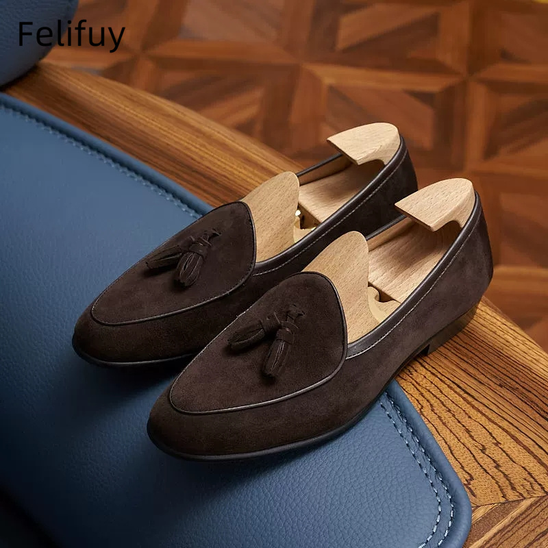 イタリア製 カウスエード メンズ タッセルデザイン ローファ - Men Shoes Kinds のレビューと価格