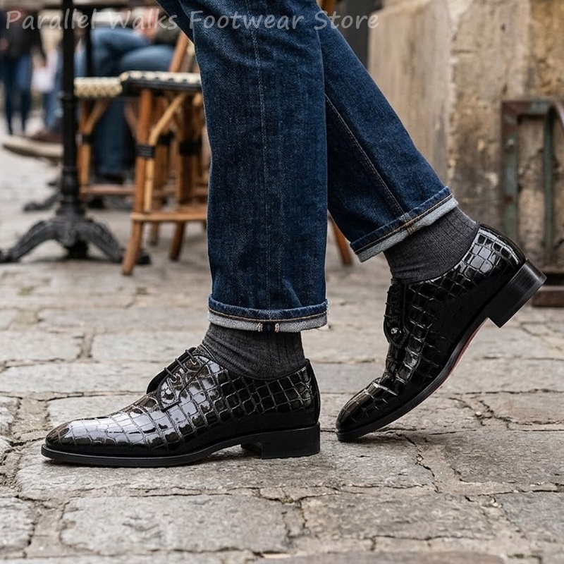 メンズ パテントレザー オックスフォードシューズ クロコダイ - Men Shoes Formal のレビューと価格