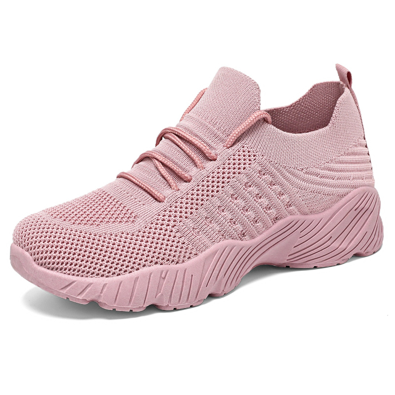 女性ソリッドフライングウィーブスニーカー通気性メッシュ厚いソ - Mesh Trainer Breathable のレビューと価格