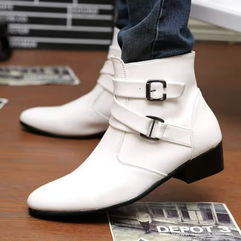高級メンズブーツレザーチェルシーブーツハイトップバックルスト - Men Shoes Formal のレビューと価格