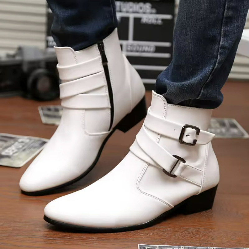 高級メンズブーツレザーチェルシーブーツハイトップバックルスト - Men Shoes Formal のレビューと価格