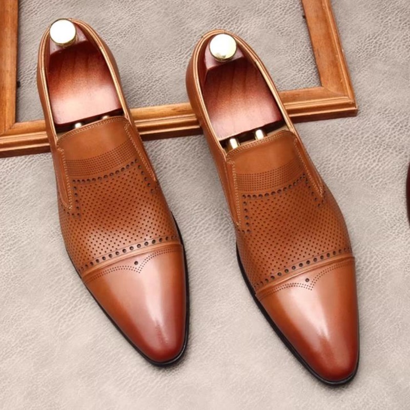 ビジネスフォーマル革靴男性用本革三連彫刻ポインテッドトゥドレ - Men'S Shoes Size 43 In Us のレビューと価格