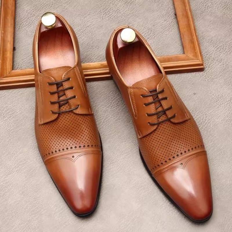 ビジネスフォーマル革靴男性用本革三連彫刻ポインテッドトゥドレ - Men'S Shoes Size 43 In Us のレビューと価格