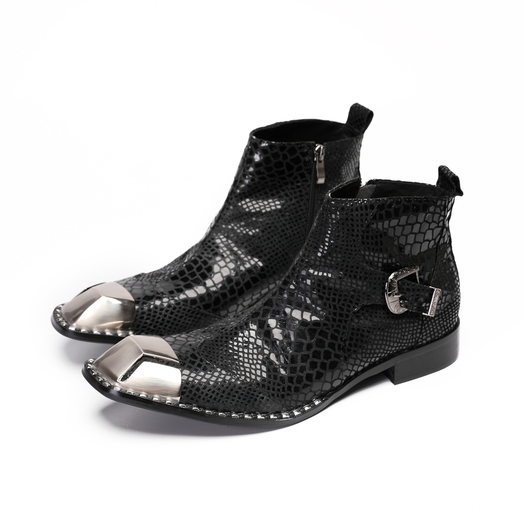 英国黒牛革男性パーティードレスブーツプラスサイズジッパーオー - Men Shoes Formal のレビューと価格