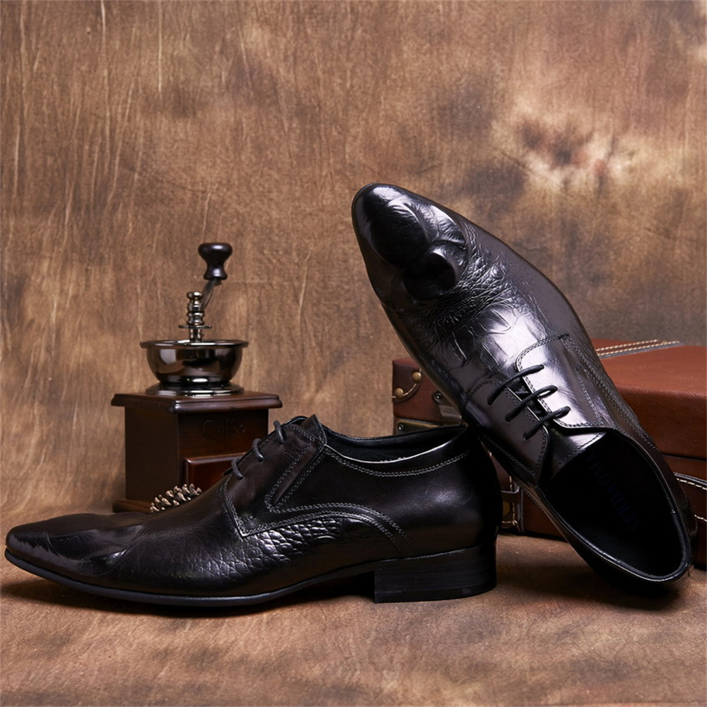 牛革型押しクロコダイル柄ブリティッシュスタイルメンズポインテ - Men Shoes Formal のレビューと価格