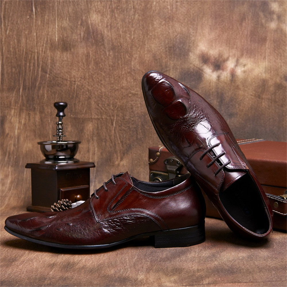 牛革型押しクロコダイル柄ブリティッシュスタイルメンズポインテ - Men Shoes Formal のレビューと価格