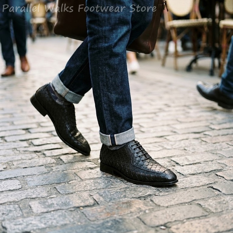 サルタリアルメンズオックスフォードシューズ、魚鱗模様のエンボ - Men Shoes Formal のレビューと価格
